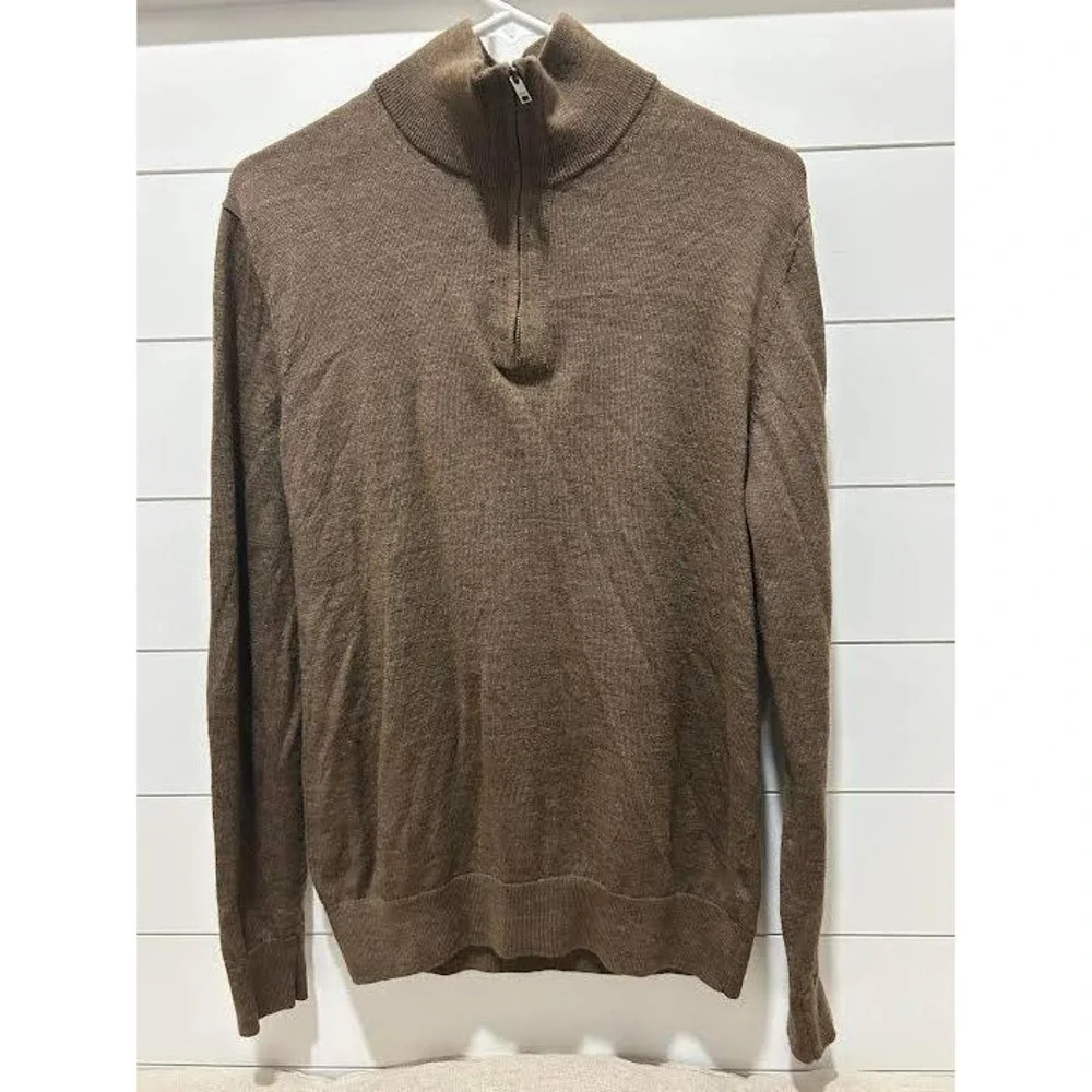 Banana Republic Mens Brown 100% Merino Wool Quarter Zip Sweater S Preppy